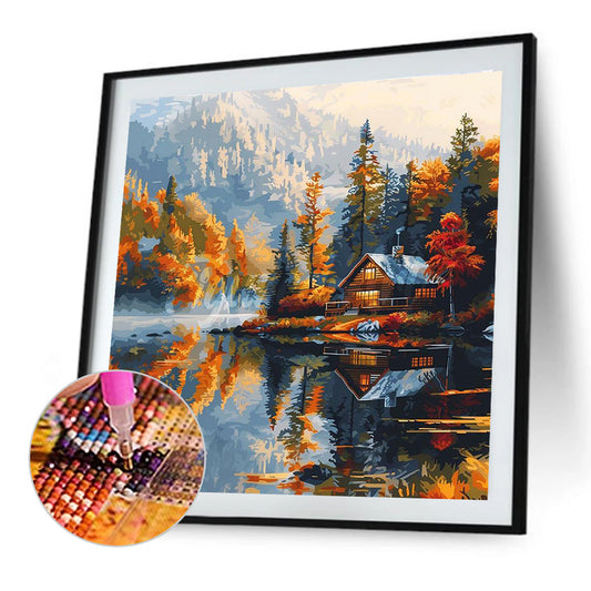House With Lake View - Full Round Drill Diamond Painting 40*40CM