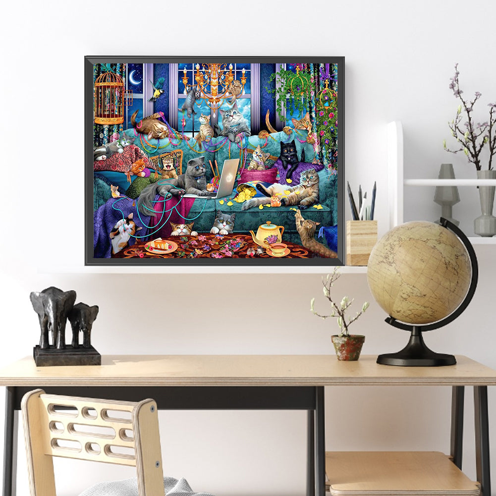 Cat Party - Full Round Drill Diamond Painting 50*40CM