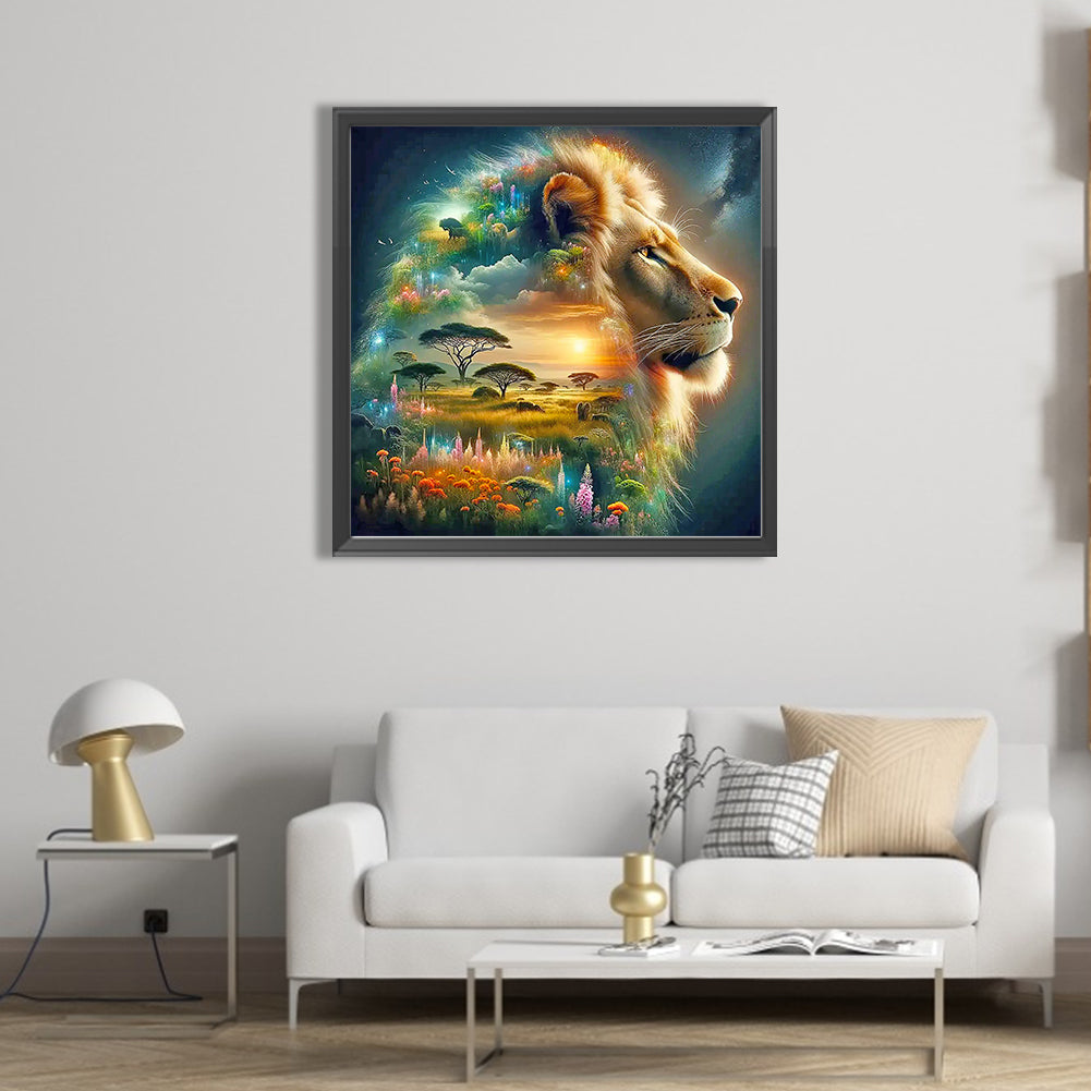 Silhouette Of Lion - Full Square Drill Diamond Painting 50*50CM