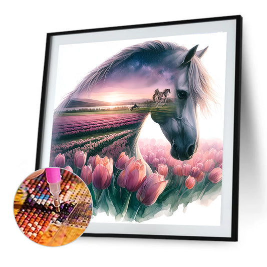 Horse And Tulip - Full Round Drill Diamond Painting 30*30CM