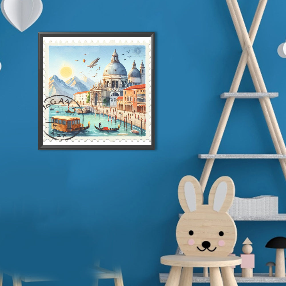 Famous Buildings With Stamp Feeling - Full Round Drill Diamond Painting 30*30CM