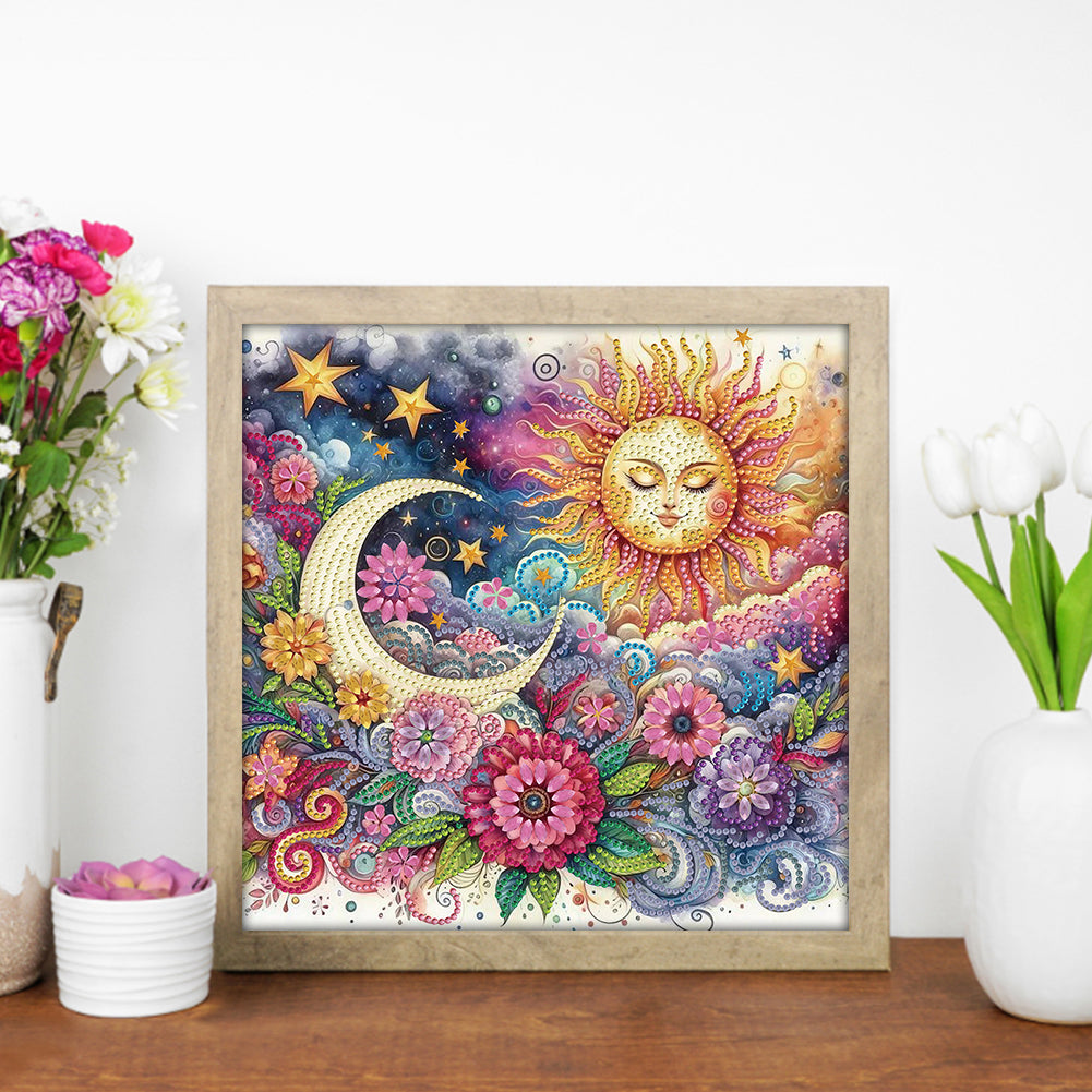 Sun, Moon And Flowers - Special Shaped Drill Diamond Painting 30*30CM