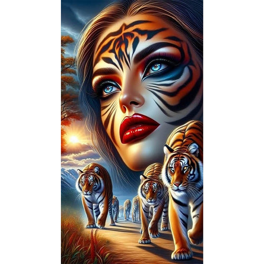 Tiger And Girl - Full Round Drill Diamond Painting 40*70CM