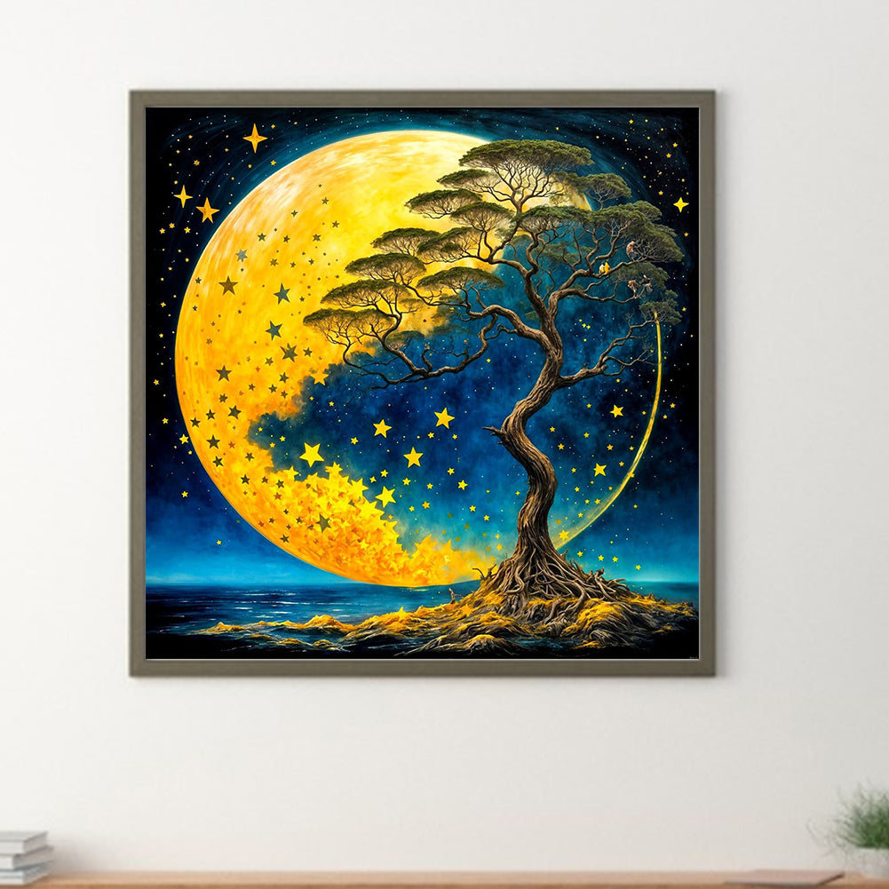 Lonely Tree Under The Moon - Full Round Drill Diamond Painting 40*40CM