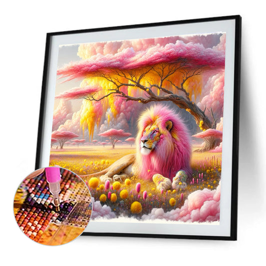 Pink Lion - Full Round Drill Diamond Painting 40*40CM