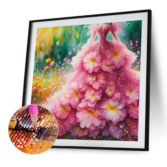 Pink Flower Skirt - Full Round Drill Diamond Painting 30*30CM