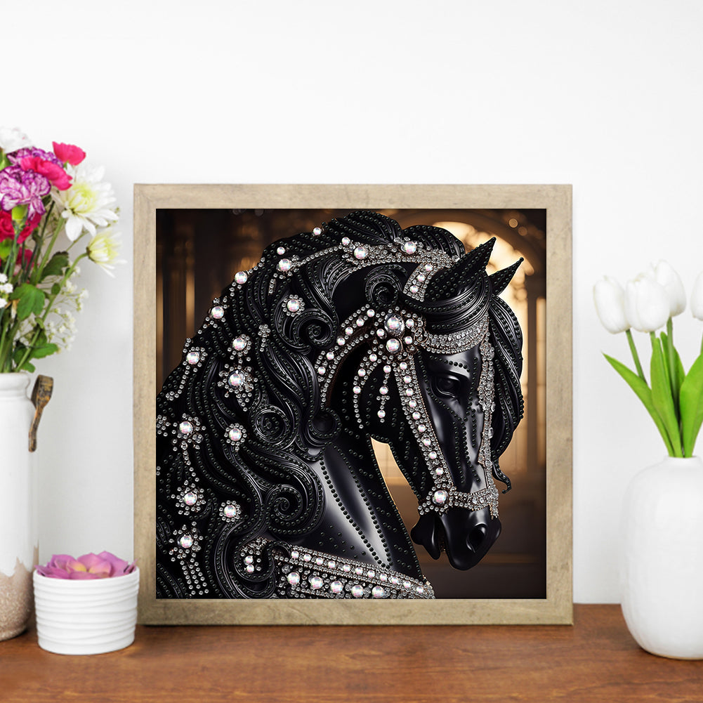 Gorgeous Black Horse - Special Shaped Drill Diamond Painting 30*30CM