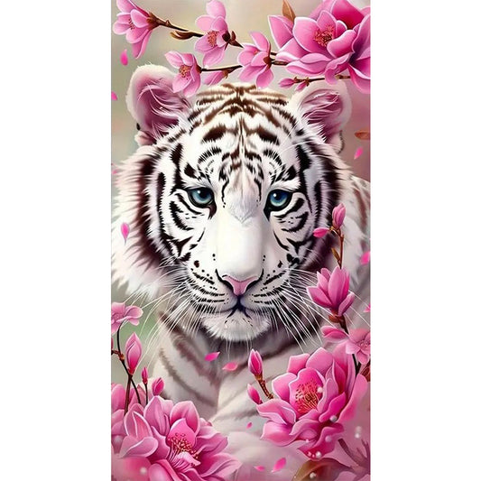 White Tiger And Flower - Full Round Drill Diamond Painting 40*70CM