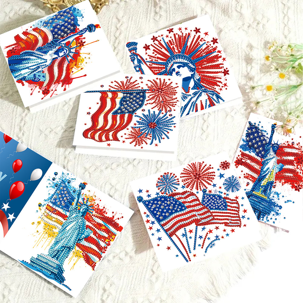 6Pcs Independence Day Diamond Painting Greeting Cards DIY Diamond Drawing Card