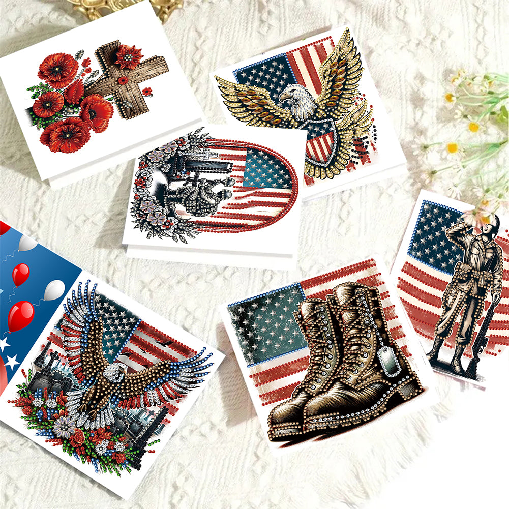 6Pcs Independence Day Diamond Painting Greeting Cards DIY Diamond Drawing Card