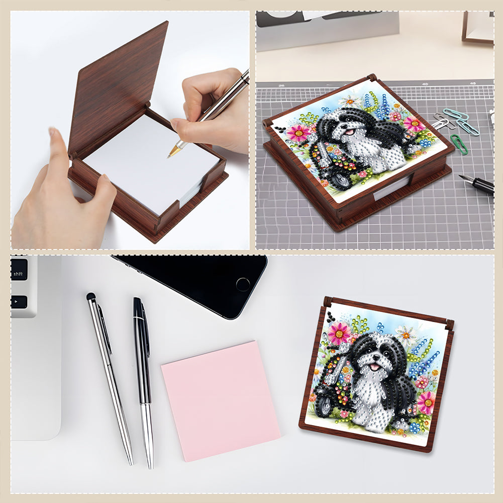 Wooden 5D Diamond Painting Kit Note Box with 160 Sheets Diamond Art Notepad Box
