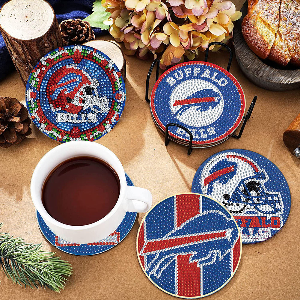 Rugby Team 6pcs DIY Diamond Painting Coasters W/ Holder for Beginner Adult Gift