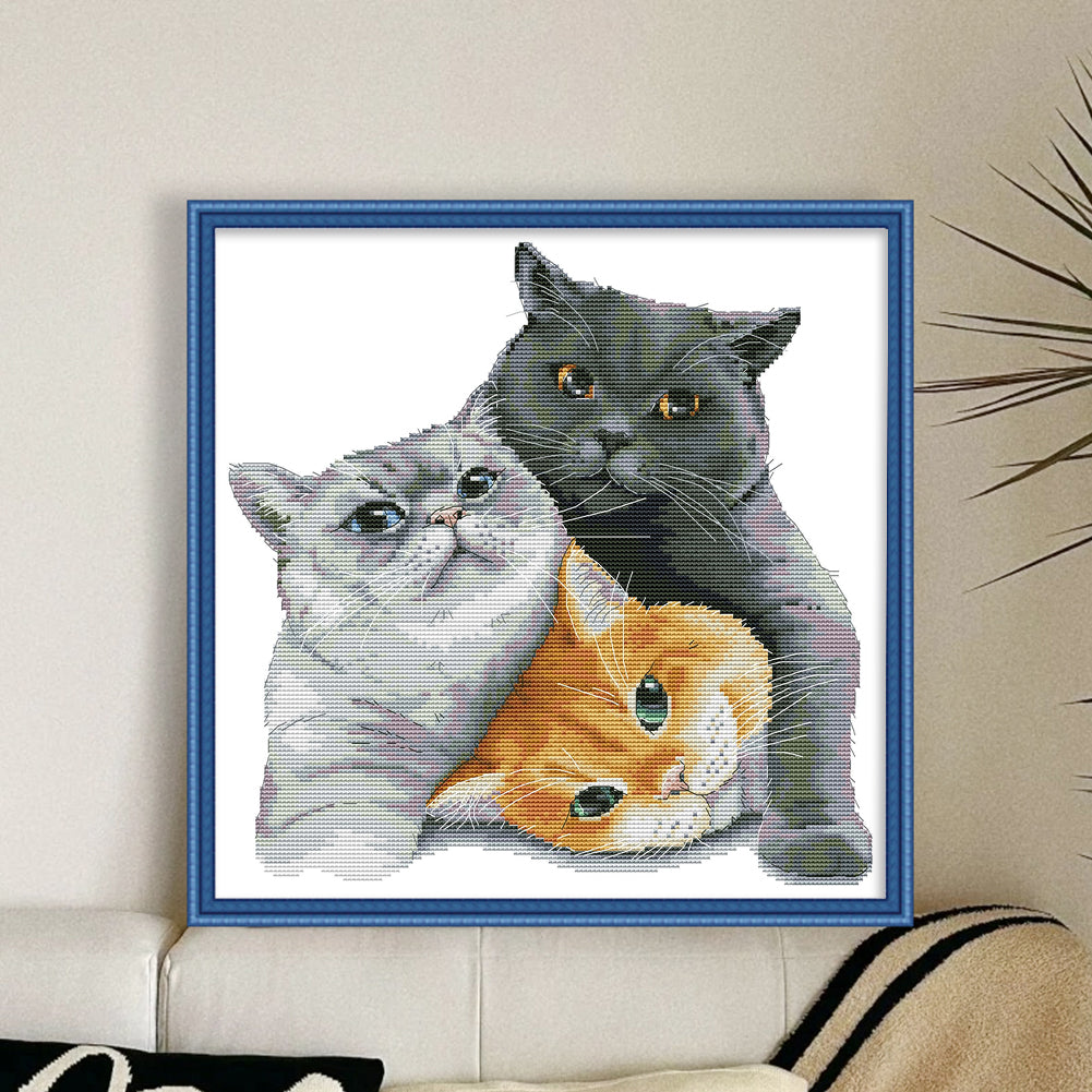 Three Lazy Cats - 14CT Stamped Cross Stitch 35*35CM(Joy Sunday)