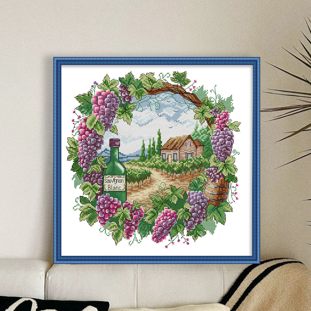 Summer Scene In Wreath - 14CT Stamped Cross Stitch 38*36CM(Joy Sunday)
