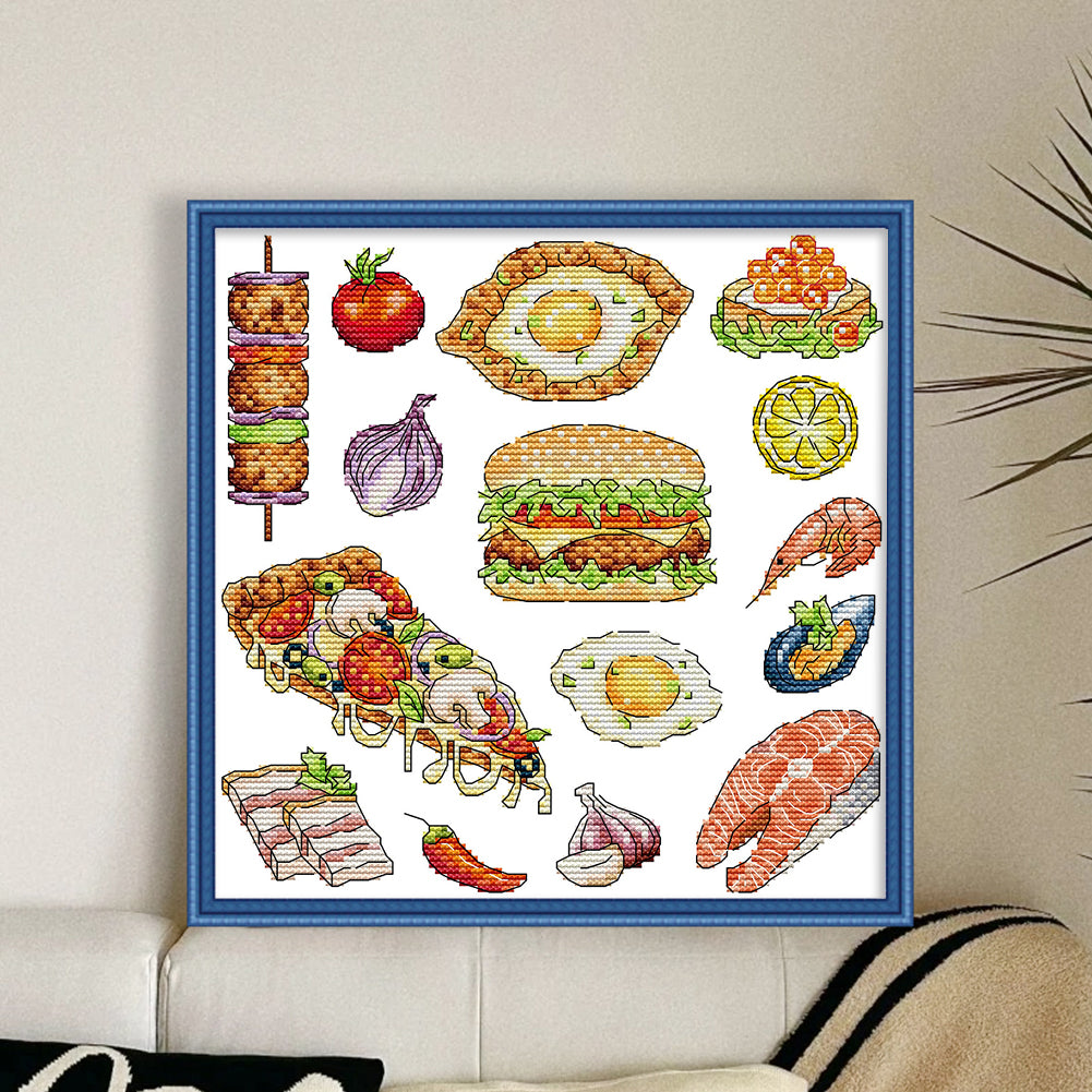 Food Collection - 14CT Stamped Cross Stitch 27*27CM(Joy Sunday)