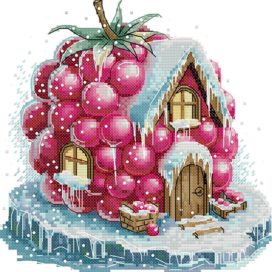 Raspberry Hut - 14CT Stamped Cross Stitch 22*22CM(Joy Sunday)