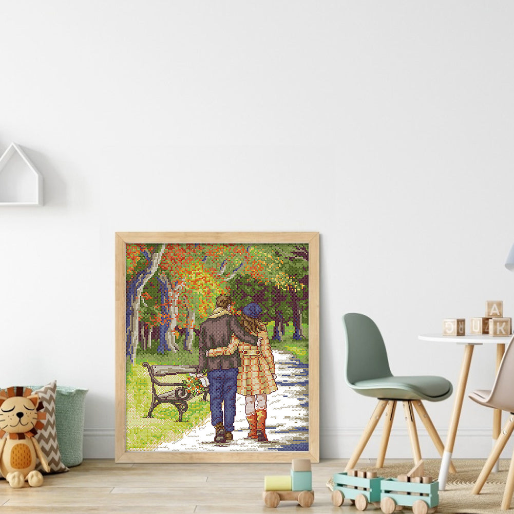 Walking In The Park - 14CT Stamped Cross Stitch 31*34CM(Joy Sunday)