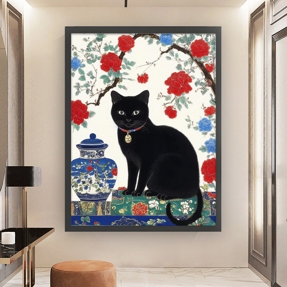 Japanese Black Cat - 11CT Stamped Cross Stitch 45*60CM