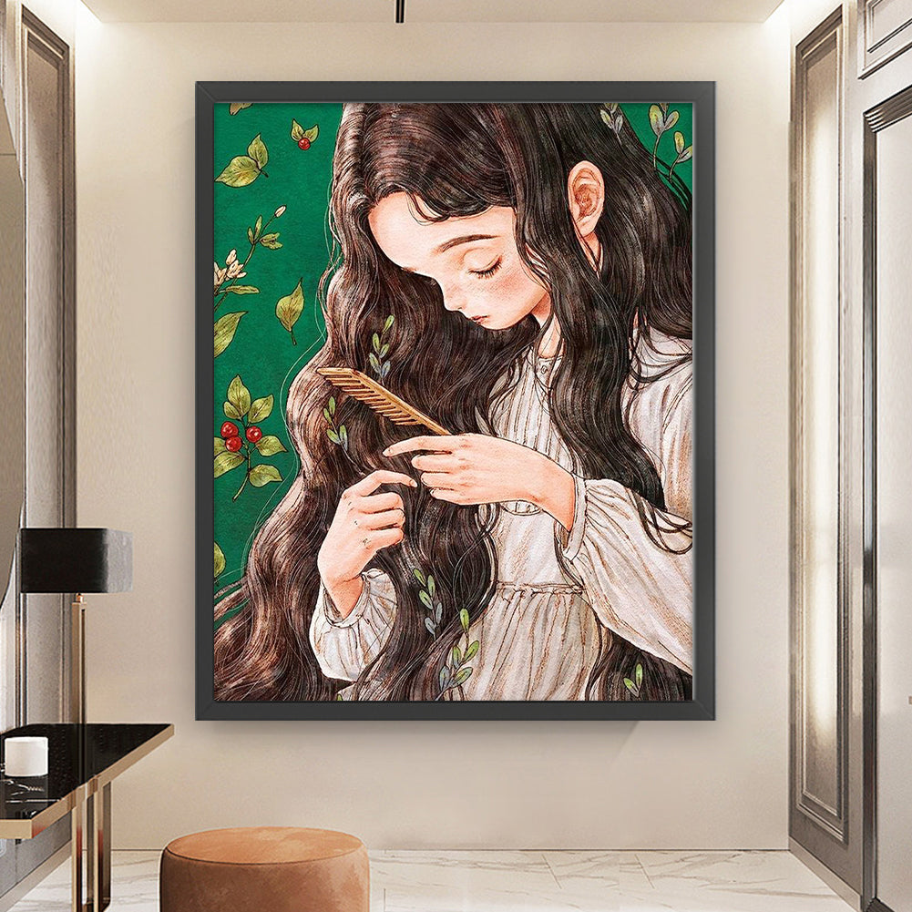 Forest Girl Combing Hair - 11CT Stamped Cross Stitch 50*60CM