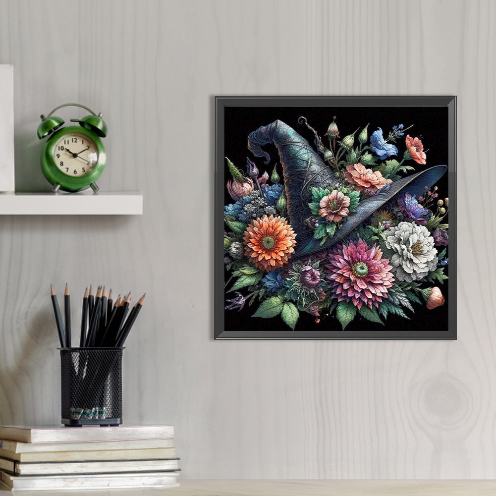 Flower Witch Hat - Full AB Round Drill Diamond Painting 40*40CM