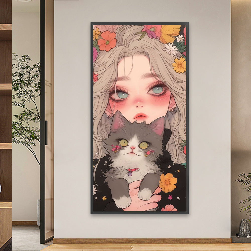 Cute Cat Girl - Full Square Drill Diamond Painting 40*80CM