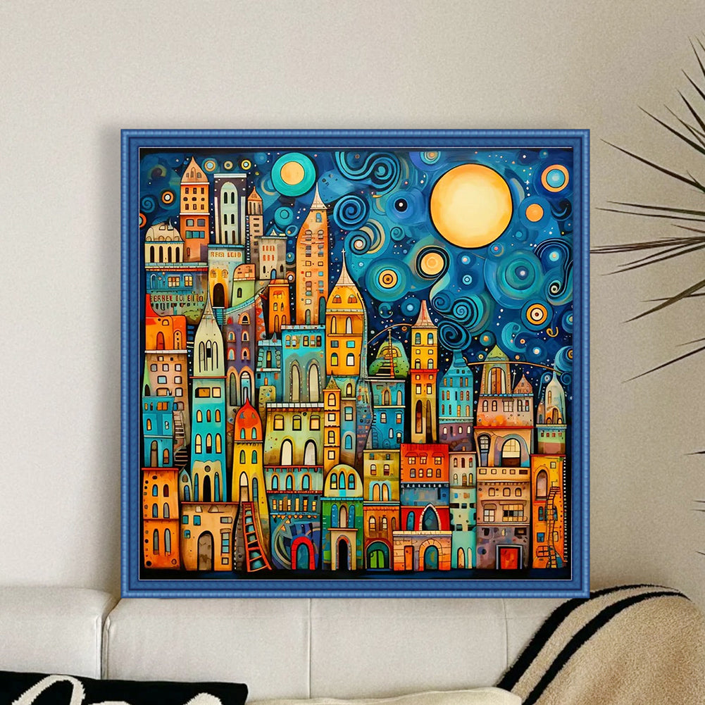 Colorful Houses - 14CT Stamped Cross Stitch 40*40CM