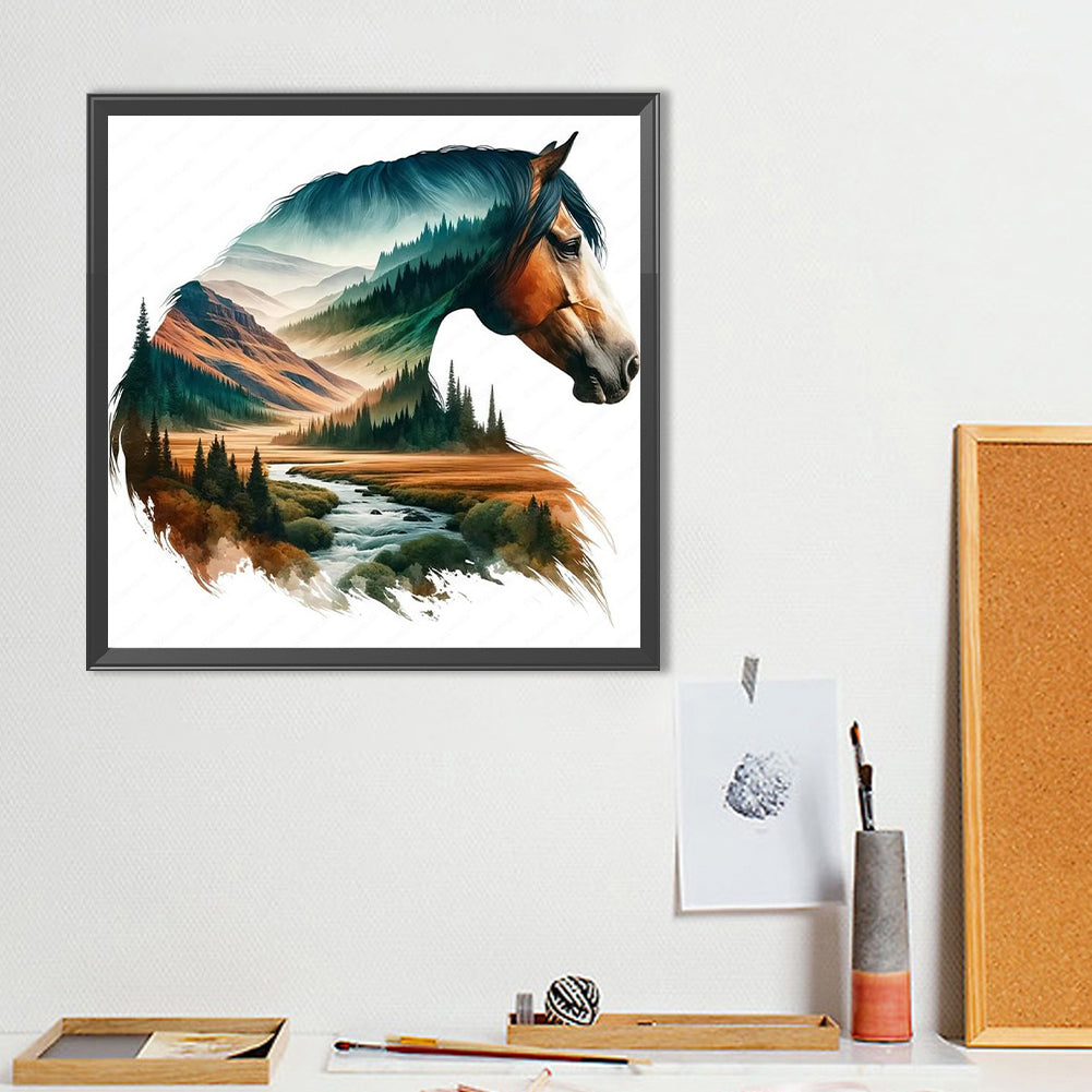 Mountain Silhouette Horse - Full Round Drill Diamond Painting 40*40CM