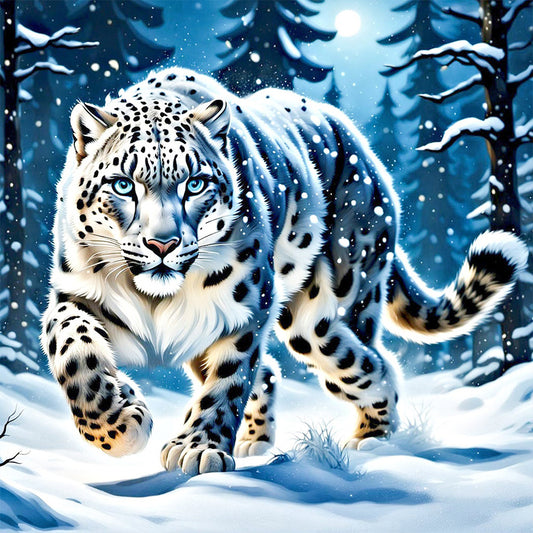 Snow Leopard In The Snow - Full AB Round Drill Diamond Painting 40*40CM