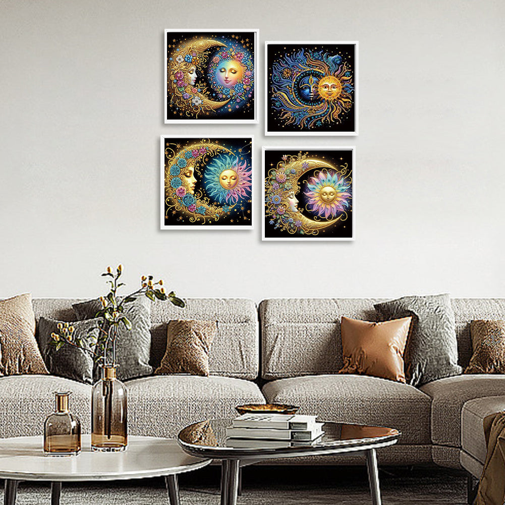 4 Pcs Flowers, Stars And Moon - Special Shaped Drill Diamond Painting 30*30CM