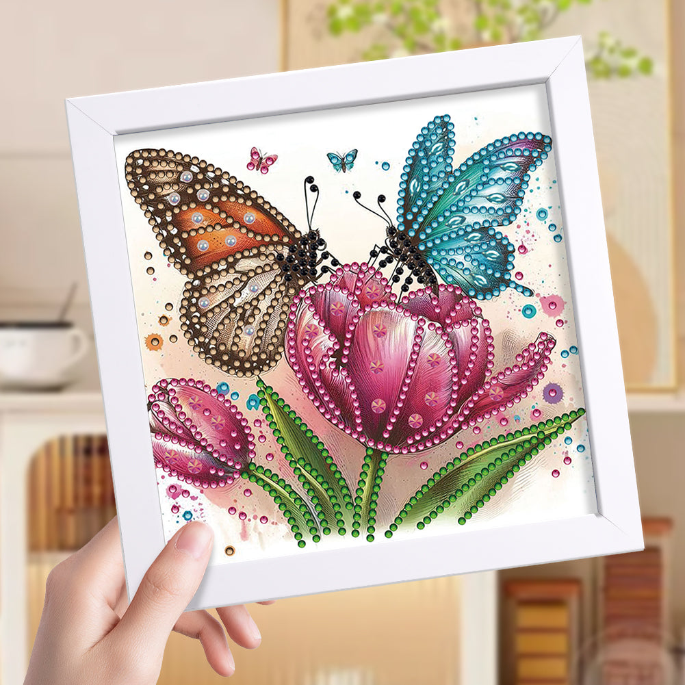 Butterfly Tulip - Special Shaped Drill Diamond Painting 18*18CM