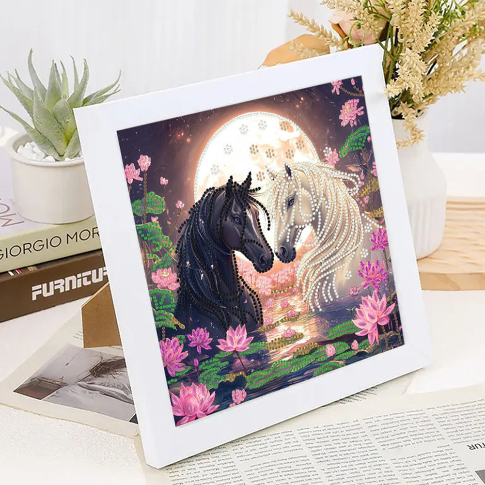 Black Horse And White Horse - Special Shaped Drill Diamond Painting 30*30CM