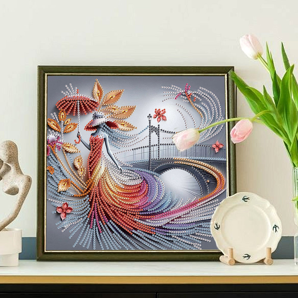 Elegant Umbrella Beauty - Special Shaped Drill Diamond Painting 30*30CM