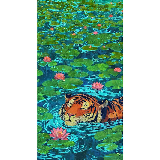 Tiger In The Water Lily Pond - Full Square Drill Diamond Painting 40*75CM