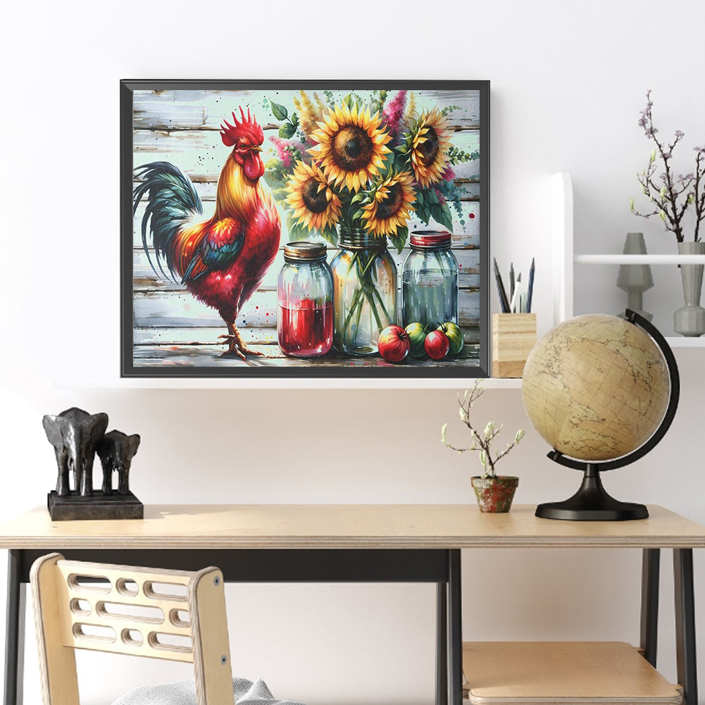 Retro Rooster Kitchen - Full Round Drill Diamond Painting 50*40CM