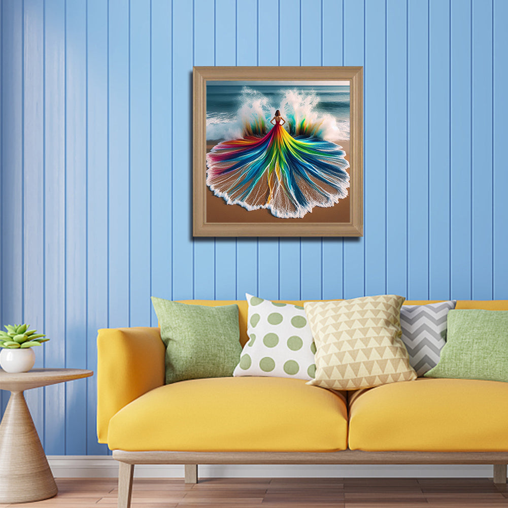 Girl With Rainbow Skirt Back - Full Round Drill Diamond Painting 40*40CM