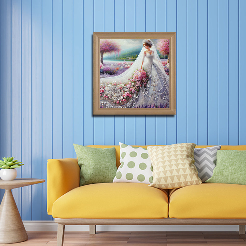Girl In Wedding Dress - Full Round Drill Diamond Painting 40*40CM