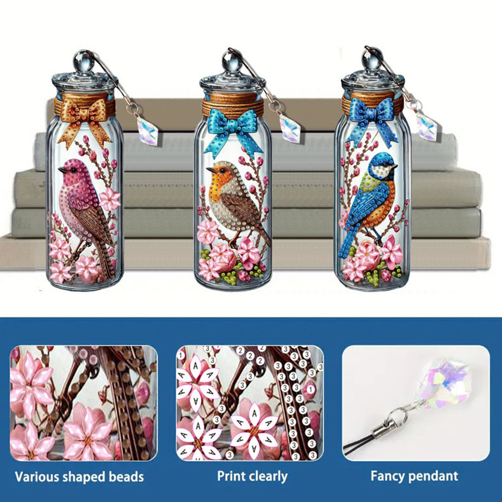 3Pcs Animal Themed DIY Diamond Painting Art Bookmarks Irregular Shaped Diamonds