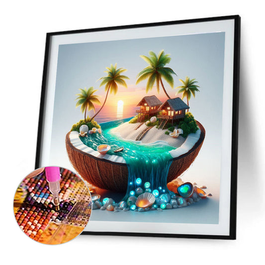 Coconut Shell Resort Island - Full Round Drill Diamond Painting 40*40CM