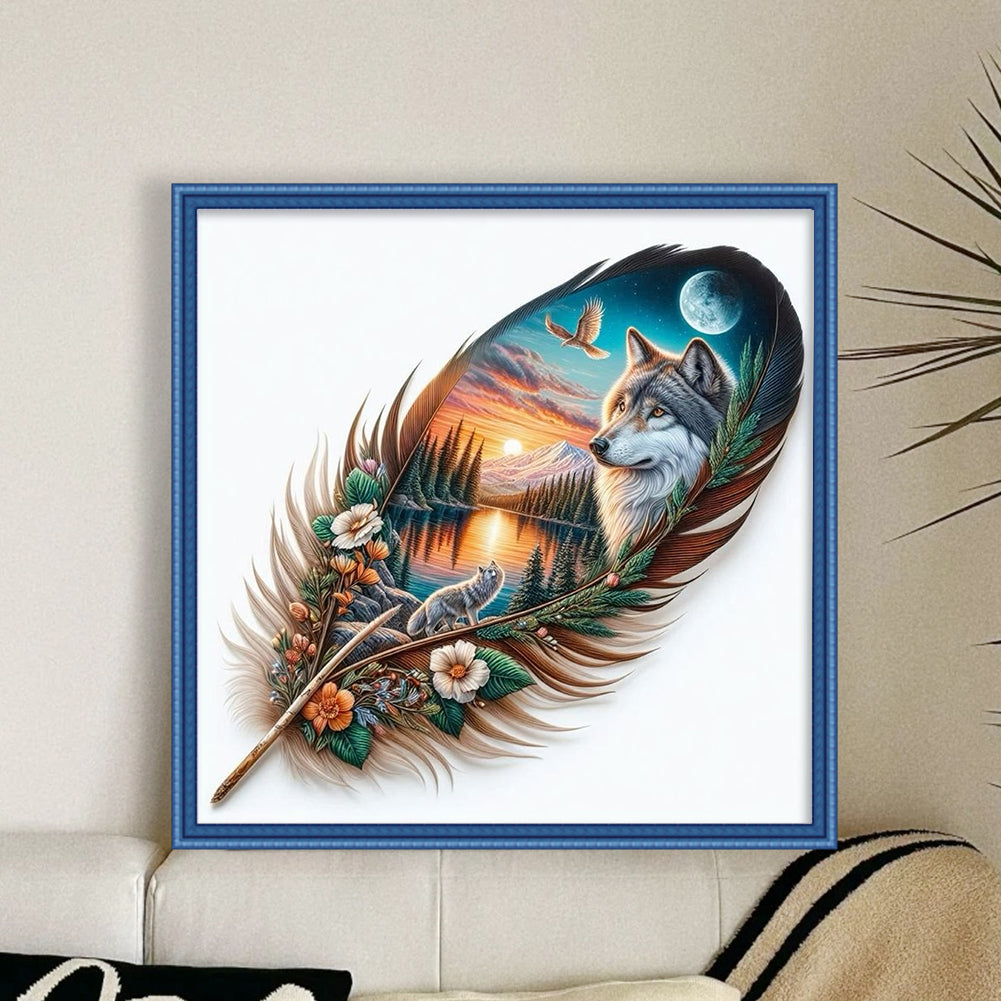 Leaf Silhouette - Wolf - 11CT Stamped Cross Stitch 40*40CM