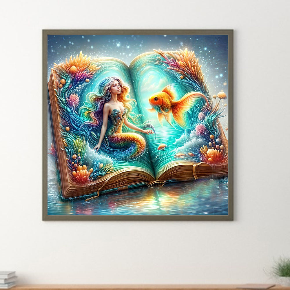Mermaid In The Book - Full Round Drill Diamond Painting 40*40CM