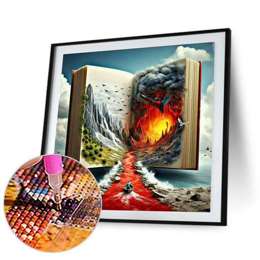 Mountain View In The Book - Full Round Drill Diamond Painting 40*40CM