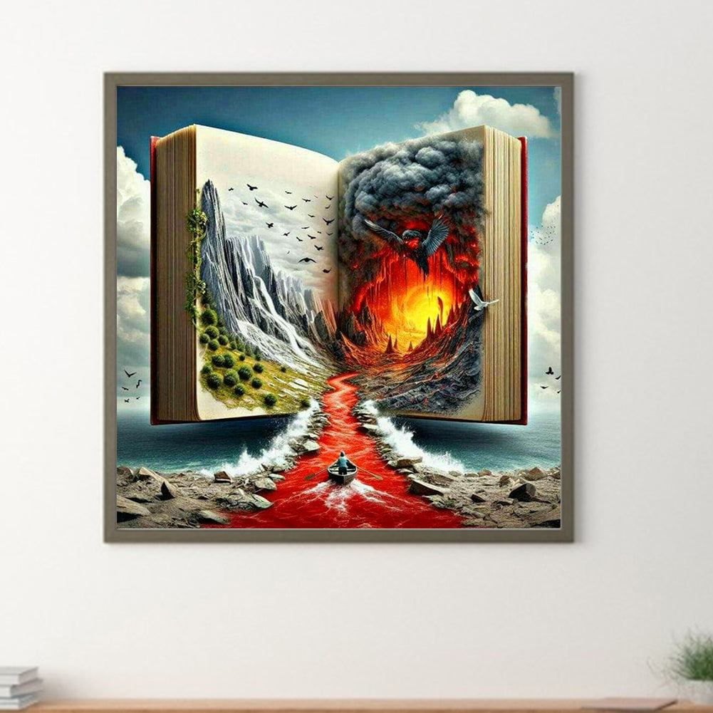 Mountain View In The Book - Full Round Drill Diamond Painting 40*40CM