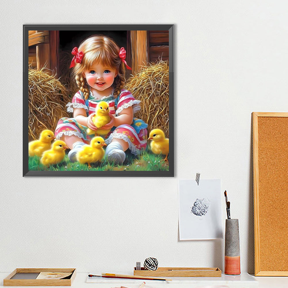 Little Girl And Chick - Full Round Drill Diamond Painting 40*40CM