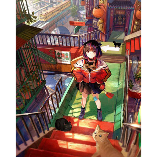 Japanese Manga Girl - Full Square Drill Diamond Painting 40*50CM