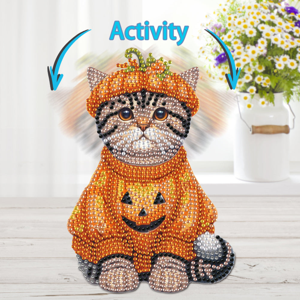 2D Flat Print Cat DIY Shaking Head Desktop Diamond Art Kits for Adults Beginner