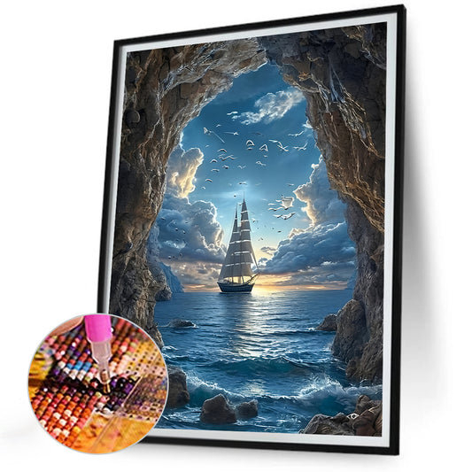 Sailboat On The Sea - Full Round Drill Diamond Painting 30*40CM