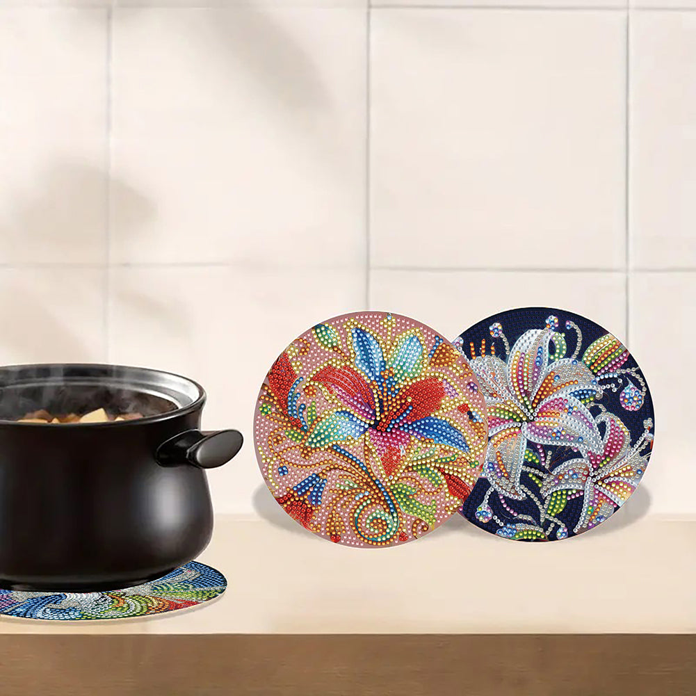 Diamond Crafts Projects Flowers Round Diamond Painting Table Mats for Home Decor