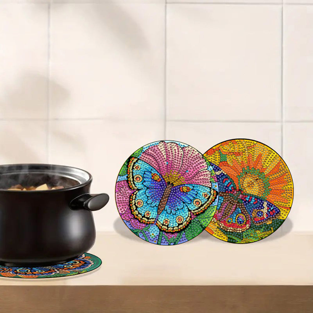 Diamond Crafts Projects Flowers Round Diamond Painting Table Mats for Home Decor