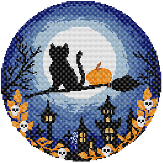 Black Cat On Halloween - 14CT Stamped Cross Stitch 31*31CM(Joy Sunday)