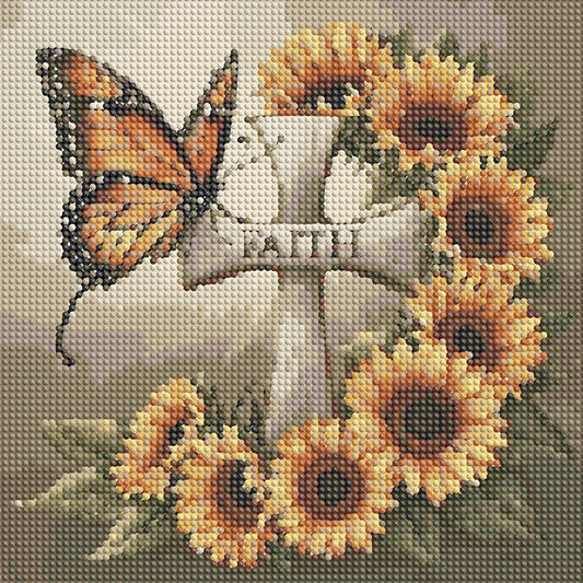Sunflower Butterfly Cross - Full Round Drill Diamond Painting 30*30CM